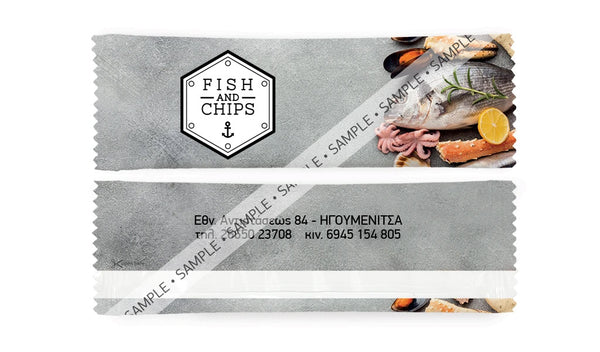 Fish Restaurant Theme 2 Refreshing Individually Packed Wet Wipes - Box of 1000 Wipes - Sachet 16x5 cm