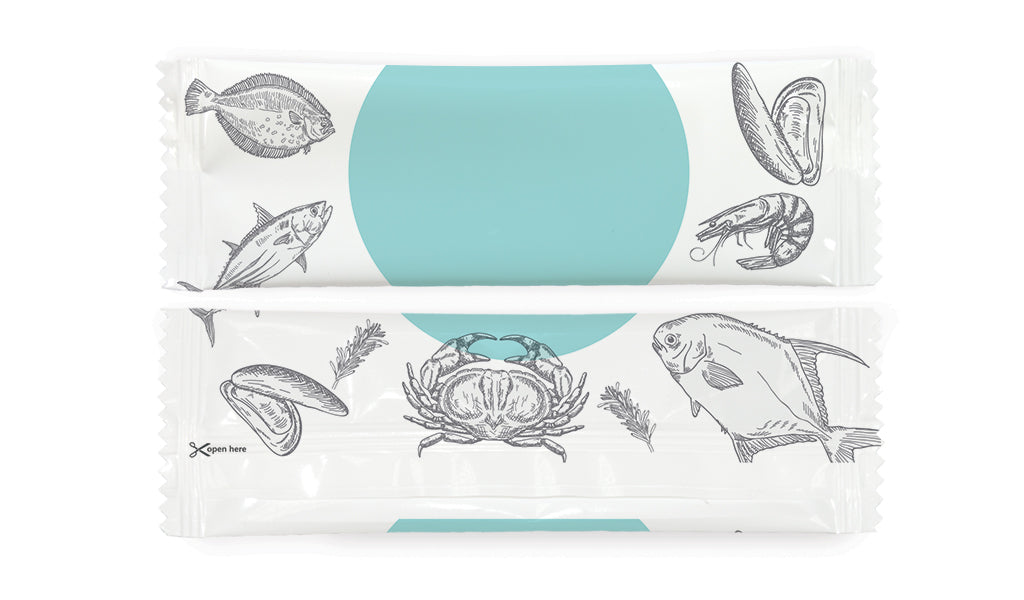 Fish Restaurant Theme Refreshing Individually Packed Wet Wipes - Box of 1000 Wipes - Sachet 16x5 cm