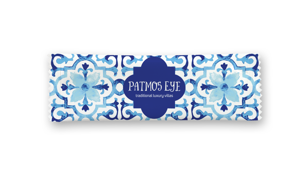 Custom-printed wet wipe flow pack sample — Patmos Eye
